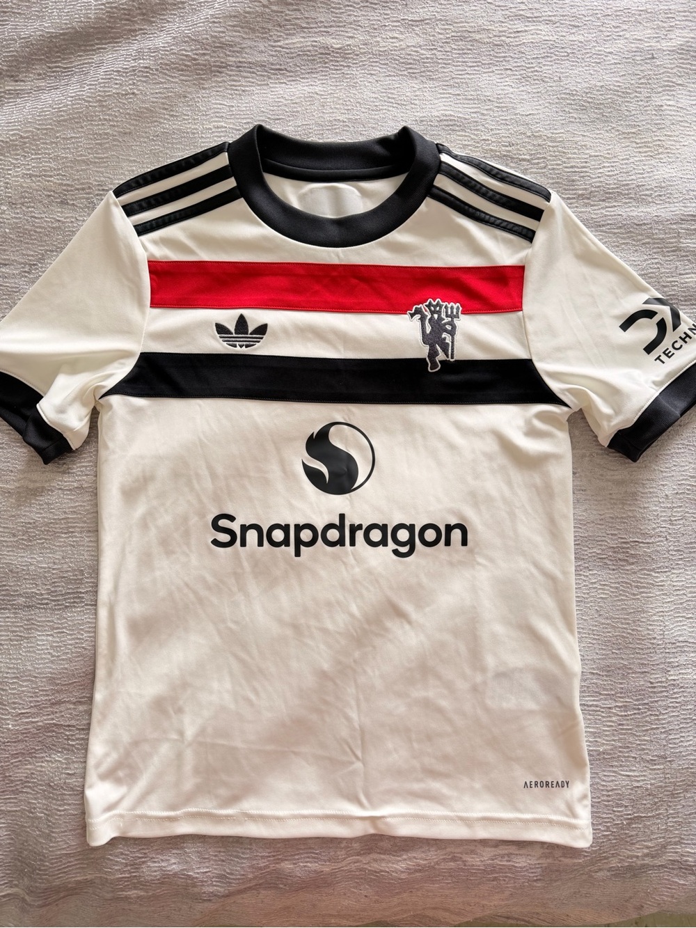 Adidas White, Black & Red Kids Soccer Jersey with Snapdragon Logo, Size 11-12Y